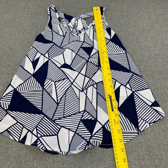 YA Los Angeles Blue White Tank Top Ruffled Sheer Blouse Open Back Sleeveless - Picture 4 of 13